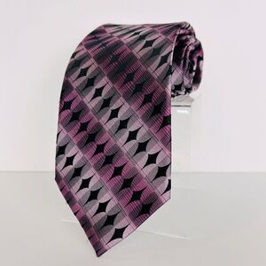 Stafford Essentials Men's Pink Black Diamond Striped Print 100% Silk Tie 60"